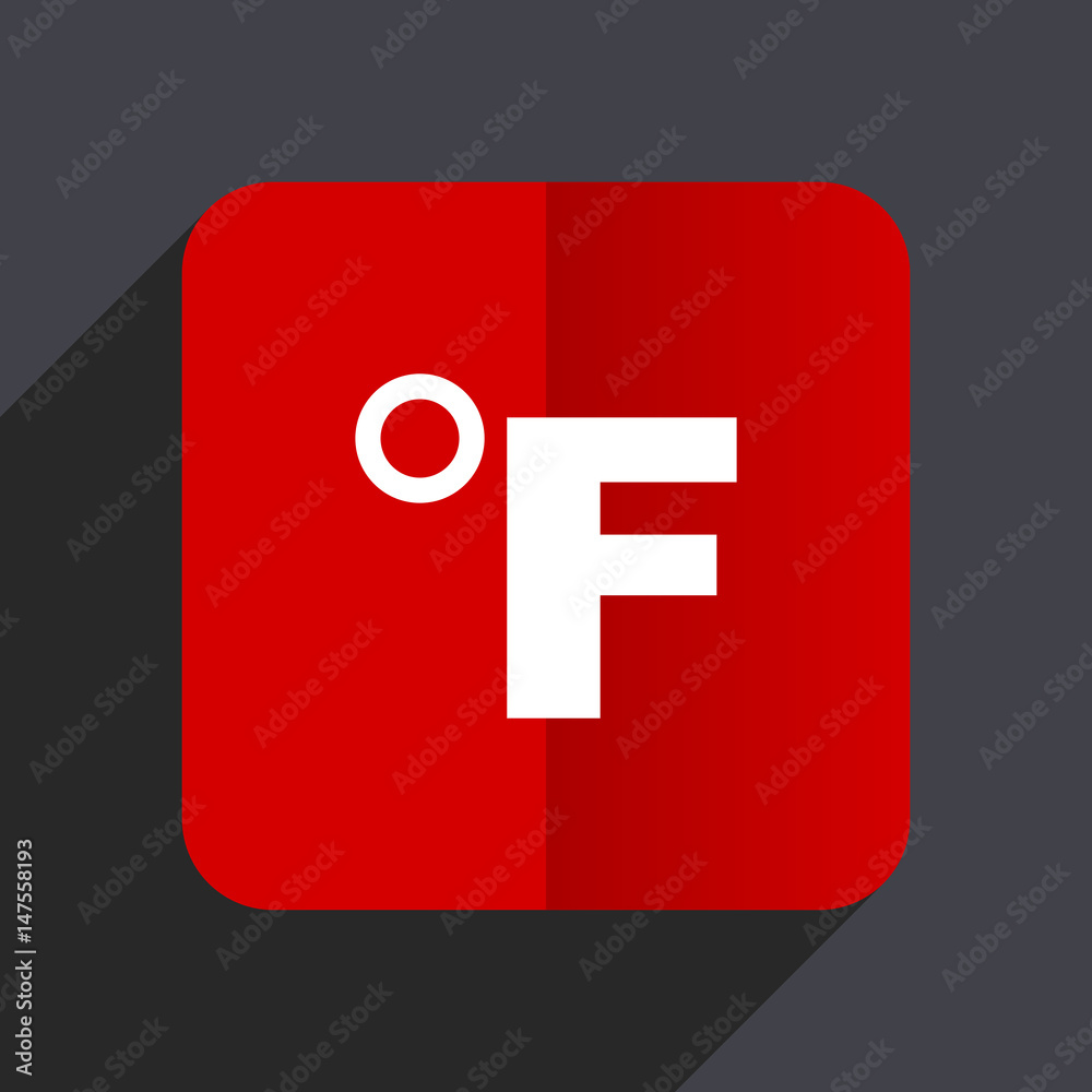 Aufkleber Fahrenheit flat design white and red vector web icon on gray background with shadow in eps10.