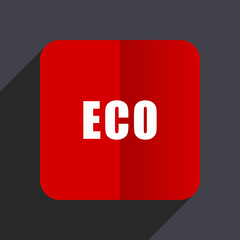 Eco flat design white and red vector web icon on gray background with shadow in eps10.