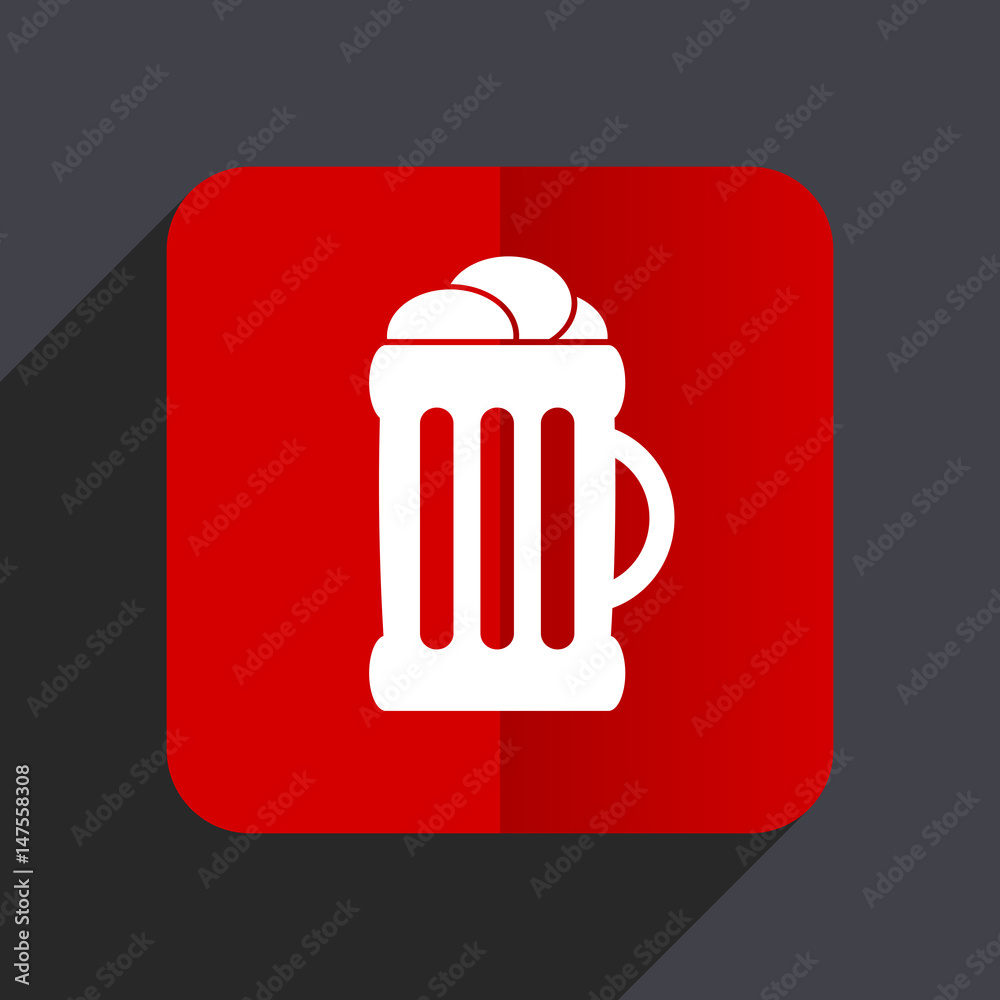 Poster beer flat design white and red vector web icon on gray background with shadow in eps10.