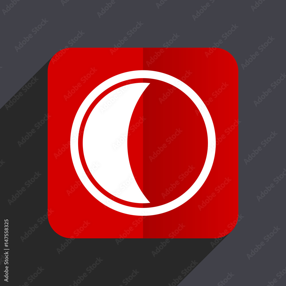Poster Moon flat design white and red vector web icon on gray background with shadow in eps10.