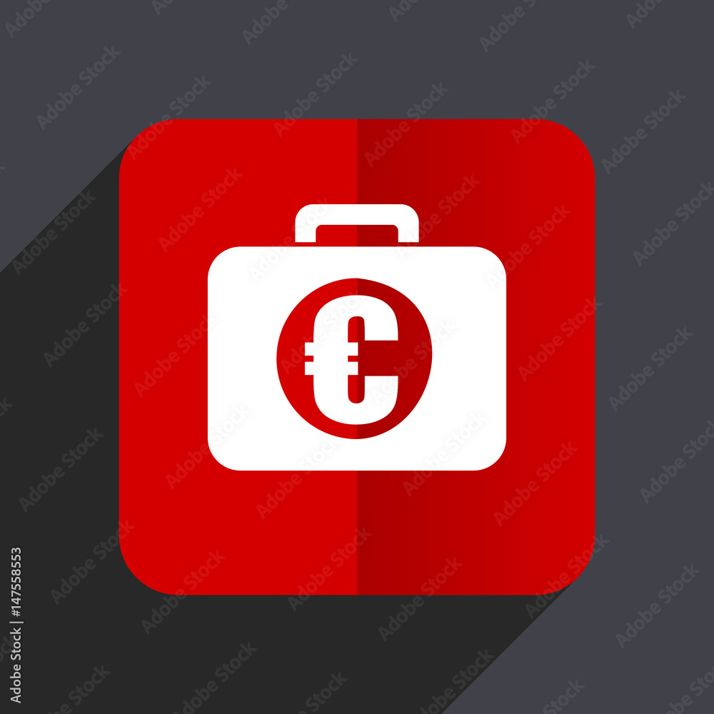 Poster financial flat design white and red vector web icon on gray background with shadow in eps10.