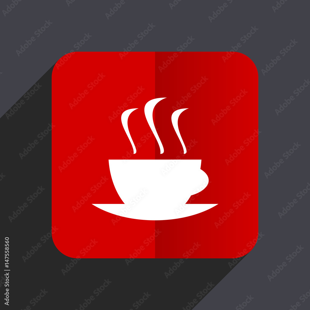 Aufkleber Espresso flat design white and red vector web icon on gray background with shadow in eps10.