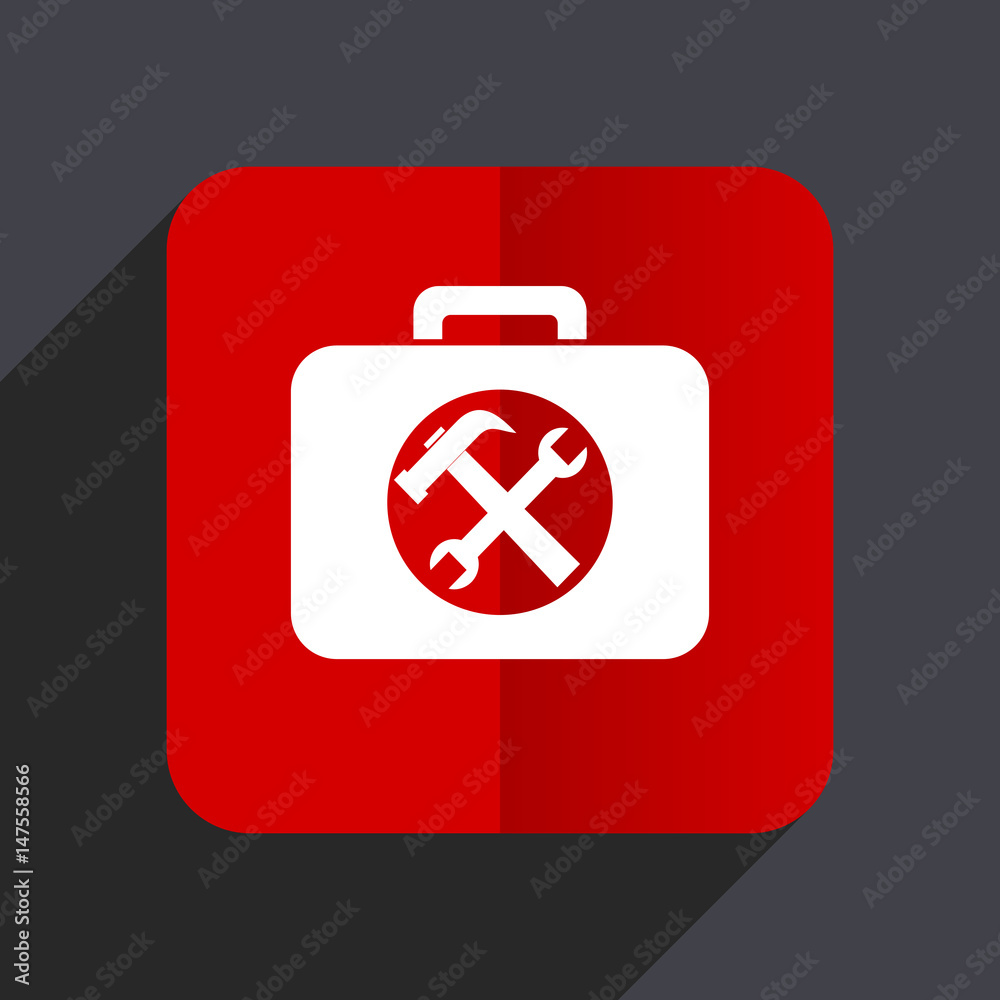 Fototapete Toolkit flat design white and red vector web icon on gray background with shadow in eps10.
