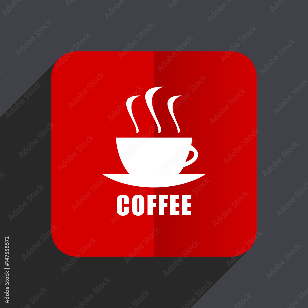 Aufkleber Espresso flat design white and red vector web icon on gray background with shadow in eps10.