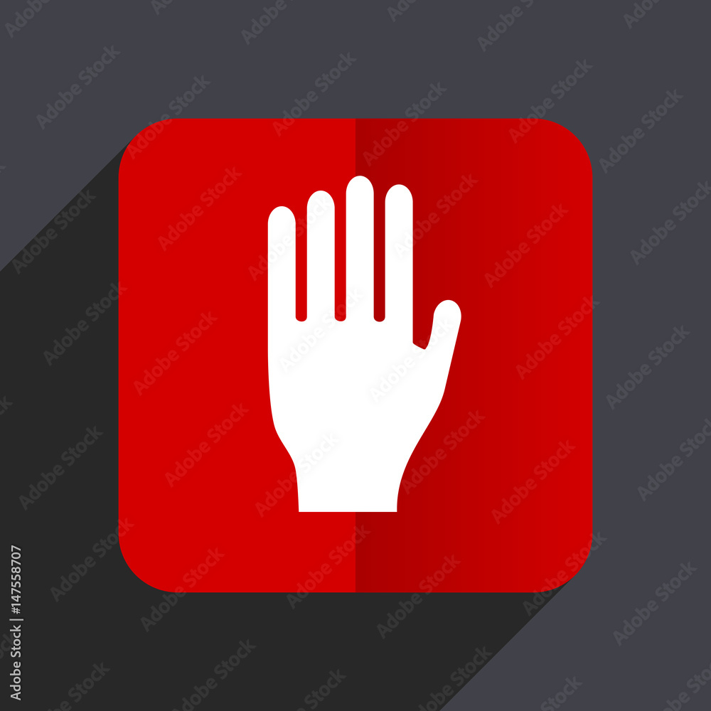 Poster stop flat design white and red vector web icon on gray background with shadow in eps10.