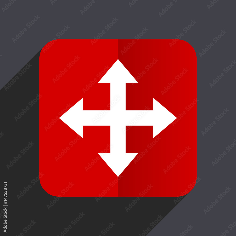 Poster Arrow flat design white and red vector web icon on gray background with shadow in eps10.
