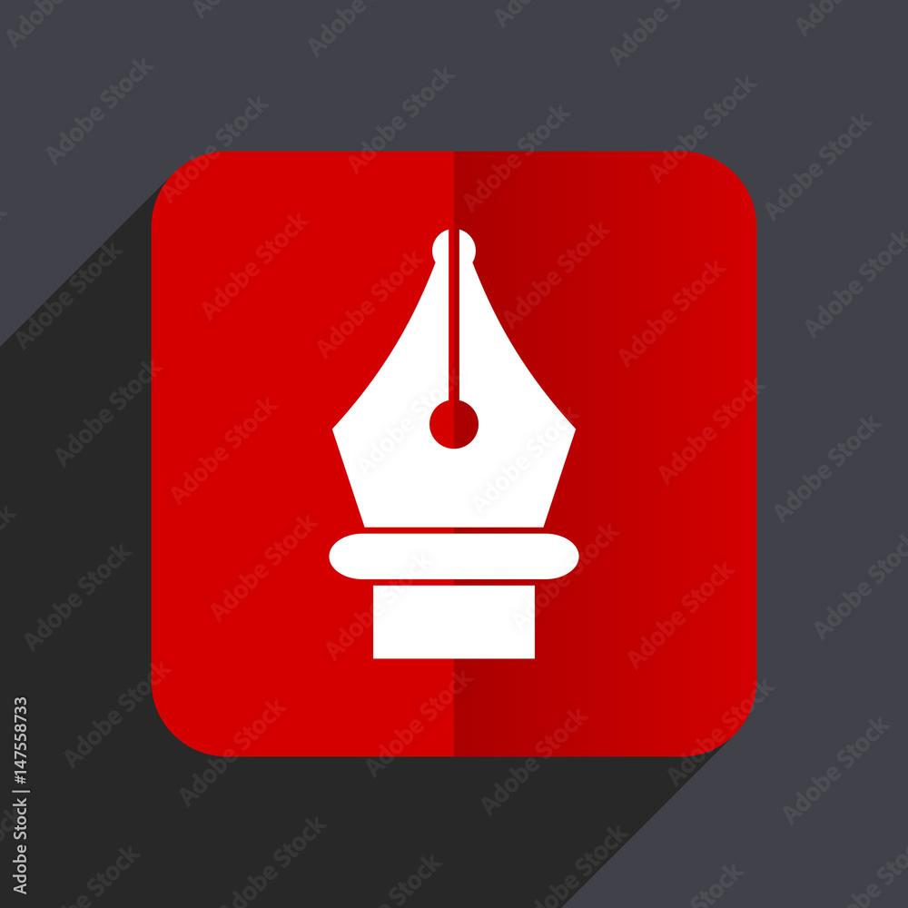 Poster Pen flat design white and red vector web icon on gray background with shadow in eps10.