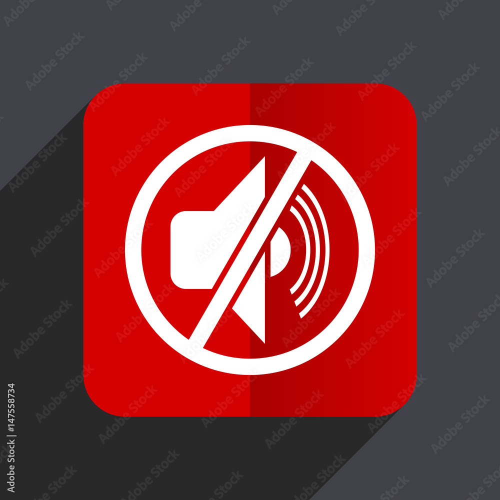 Poster Mute flat design white and red vector web icon on gray background with shadow in eps10.