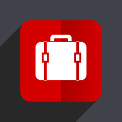 Bag flat design white and red vector web icon on gray background with shadow in eps10.