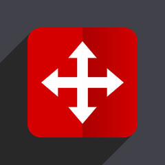 Fototapeta premium Arrow flat design white and red vector web icon on gray background with shadow in eps10.