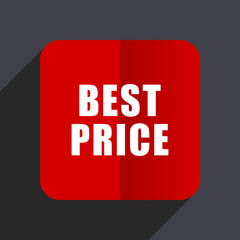 Best price flat design white and red vector web icon on gray background with shadow in eps10.
