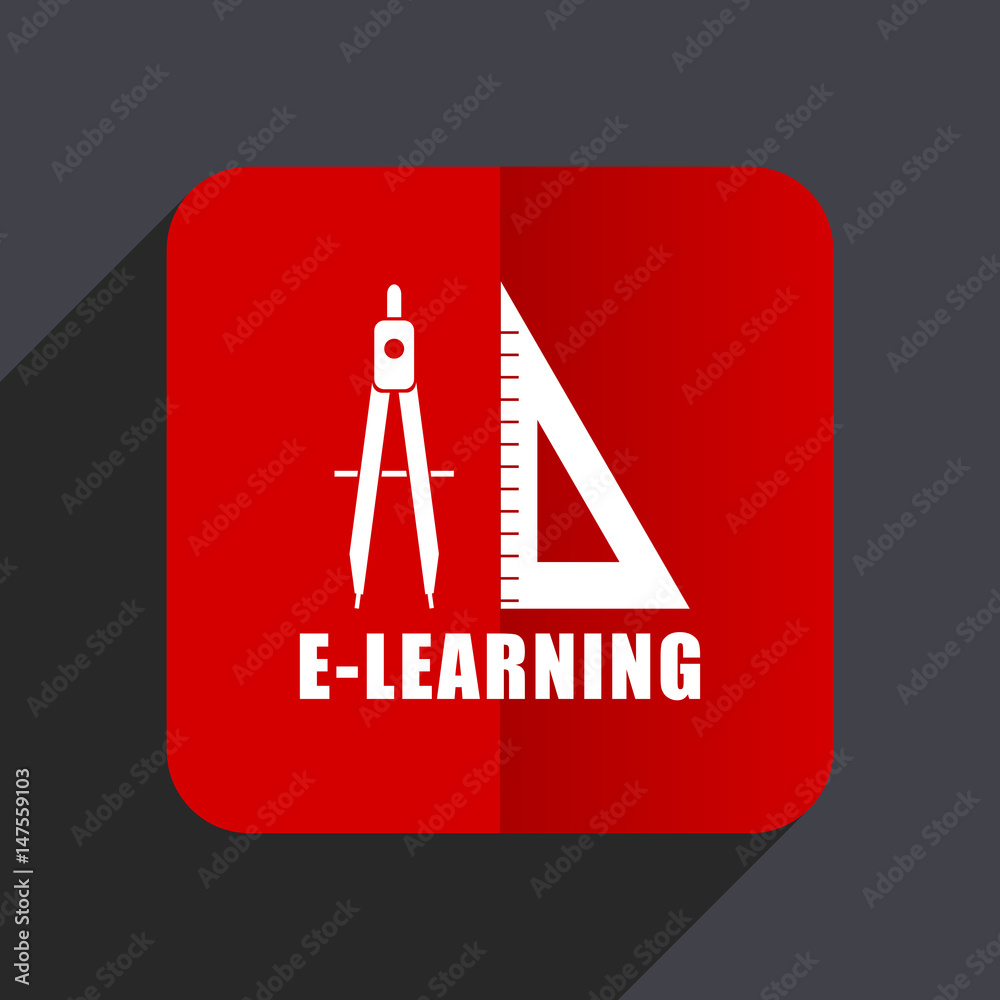 Poster Learning flat design white and red vector web icon on gray background with shadow in eps10.