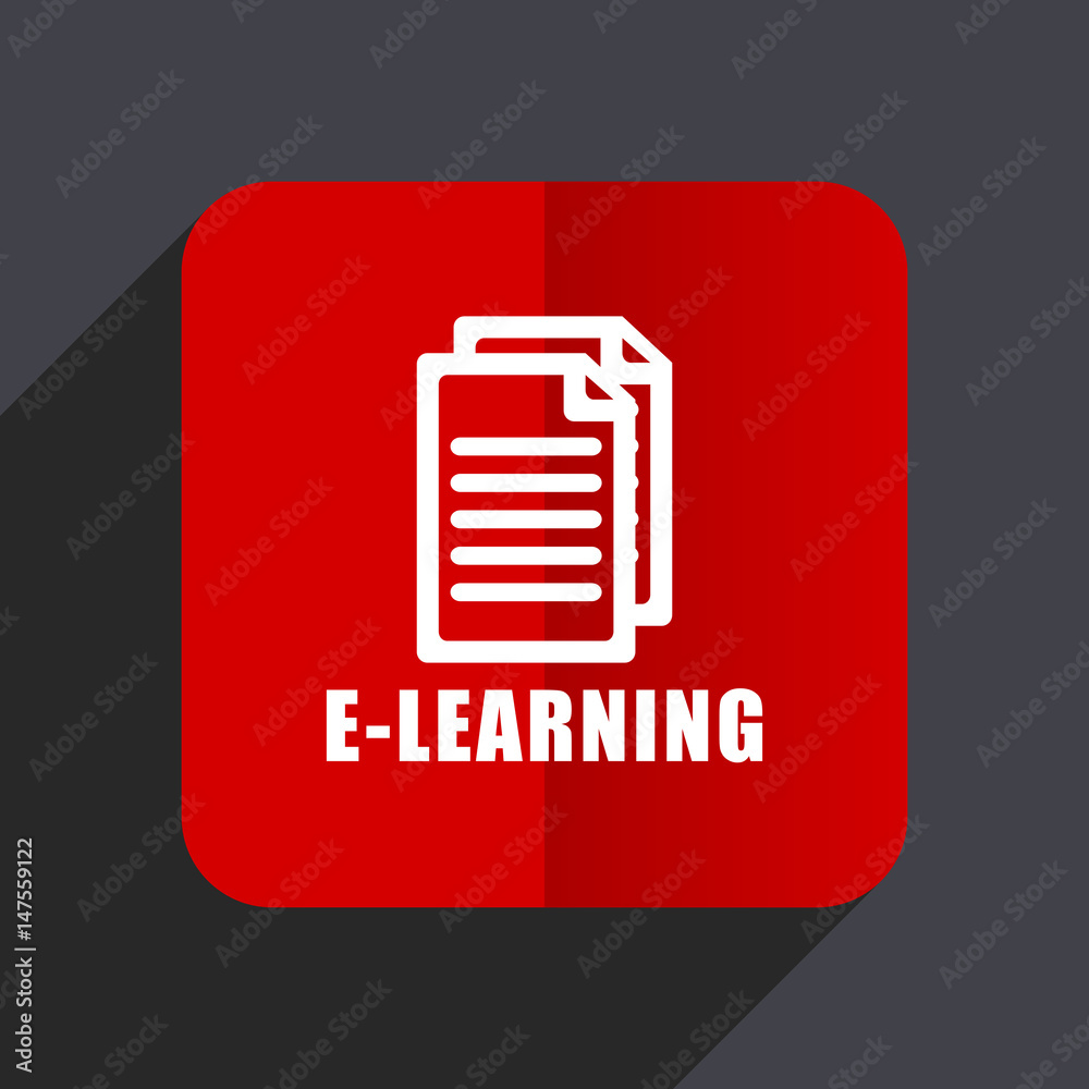 Fototapete Learning flat design white and red vector web icon on gray background with shadow in eps10.