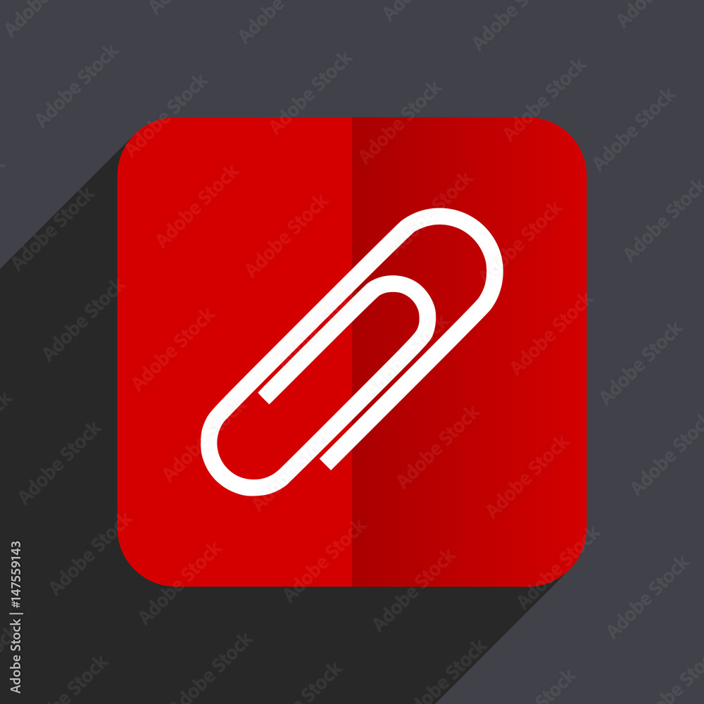 Fototapete Paperclip flat design white and red vector web icon on gray background with shadow in eps10.