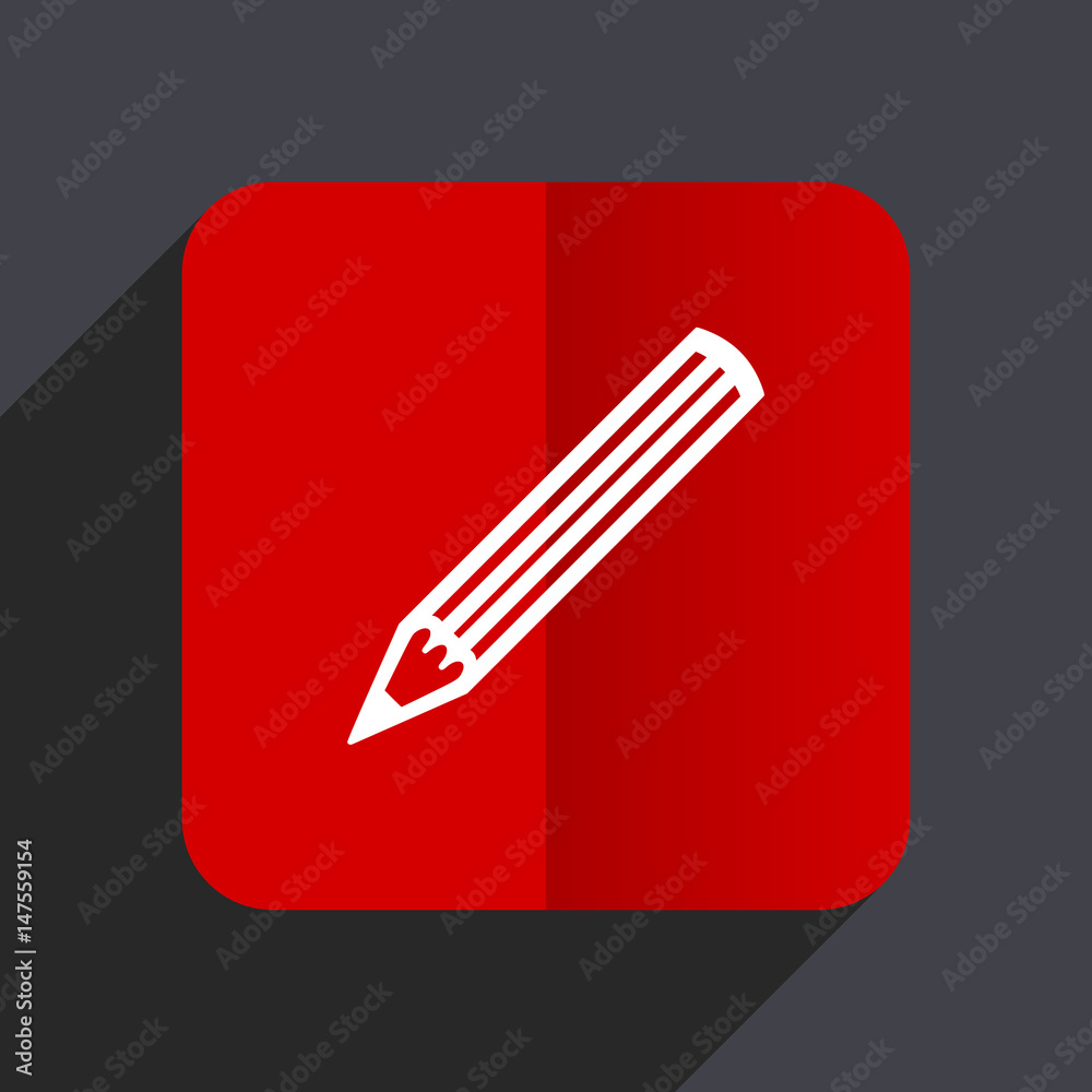Poster Pencil flat design white and red vector web icon on gray background with shadow in eps10.