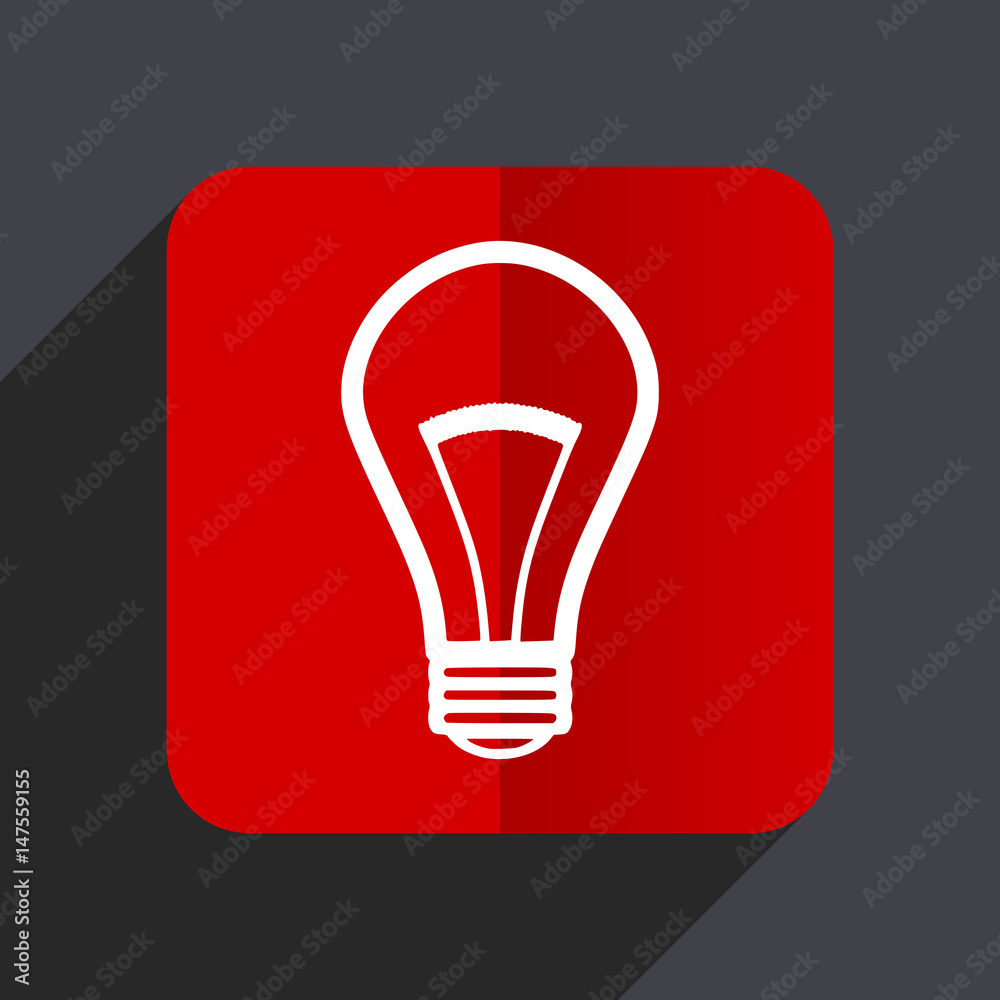 Poster Bulb flat design white and red vector web icon on gray background with shadow in eps10.