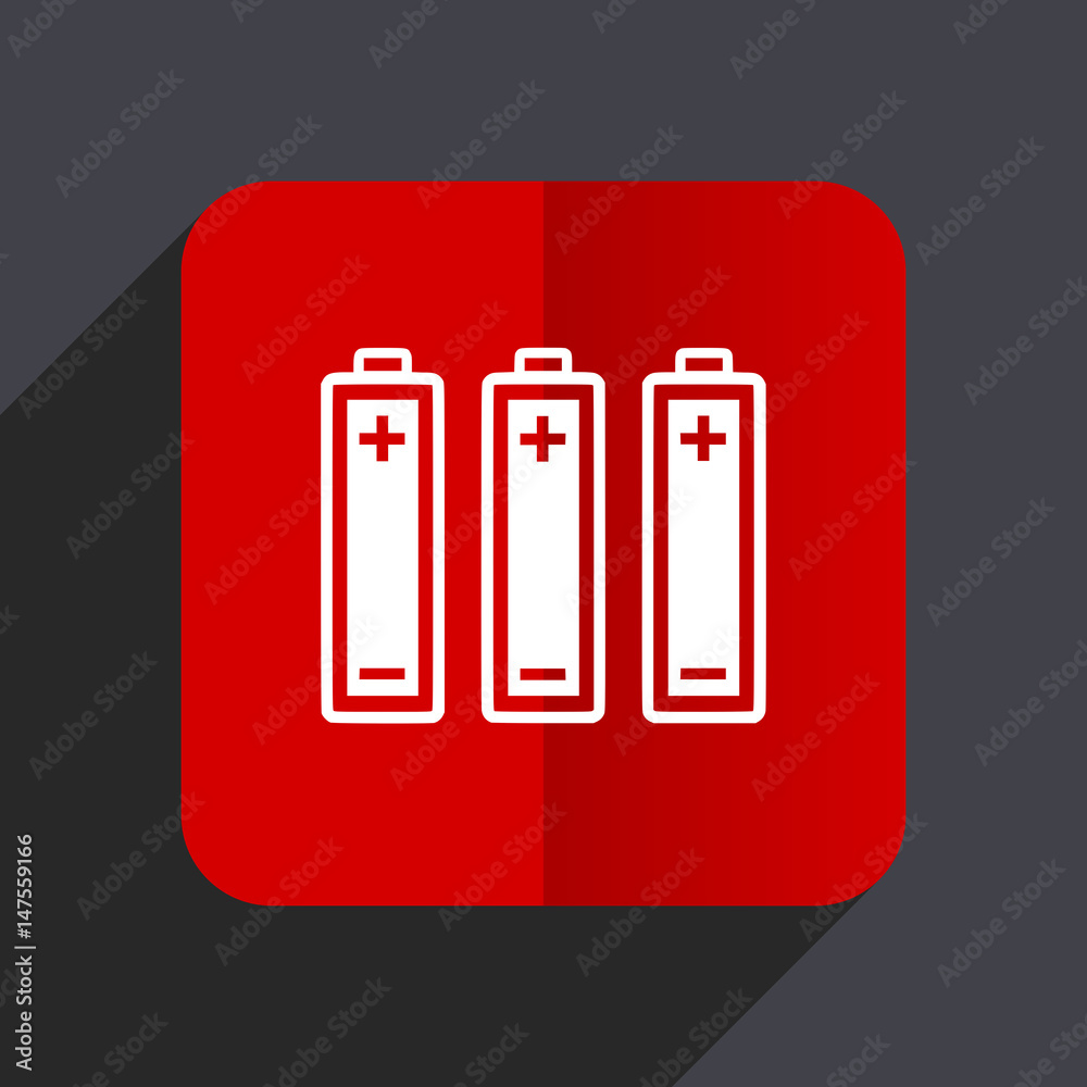 Aufkleber Battery flat design white and red vector web icon on gray background with shadow in eps10.