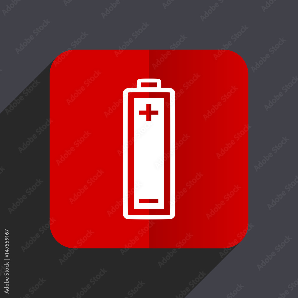 Aufkleber Battery flat design white and red vector web icon on gray background with shadow in eps10.