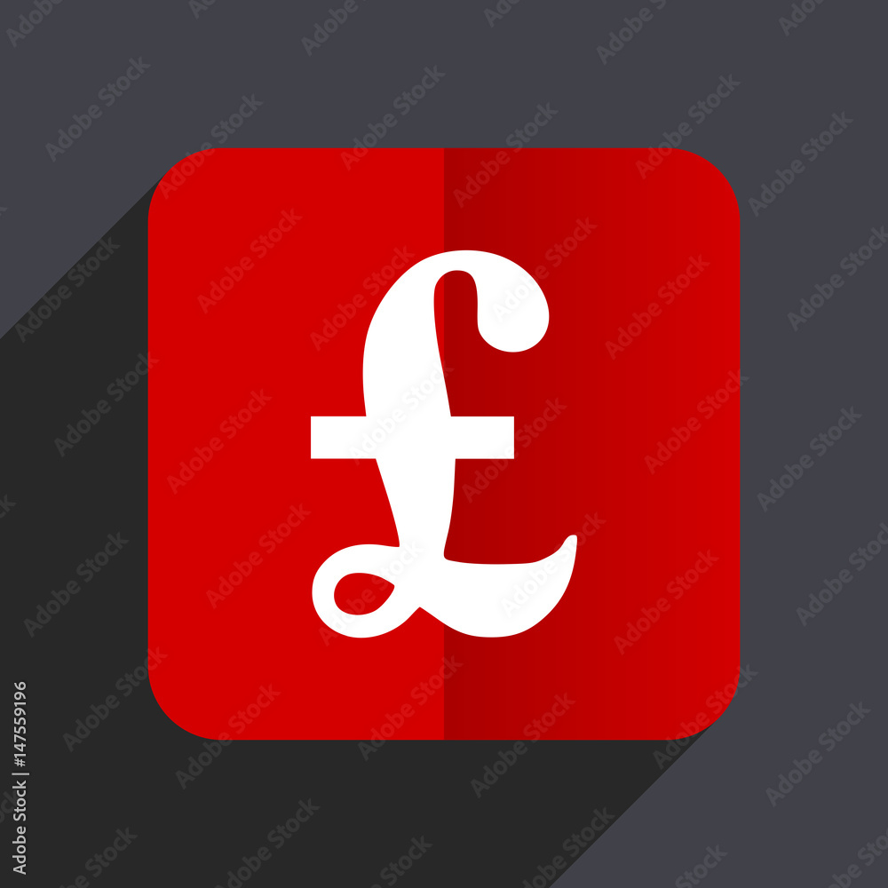 Poster Pound flat design white and red vector web icon on gray background with shadow in eps10.