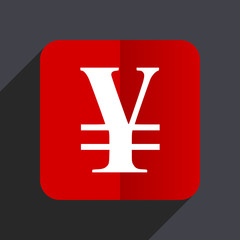 Fototapeta premium Yen flat design white and red vector web icon on gray background with shadow in eps10.