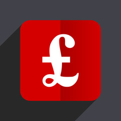 Pound flat design white and red vector web icon on gray background with shadow in eps10.