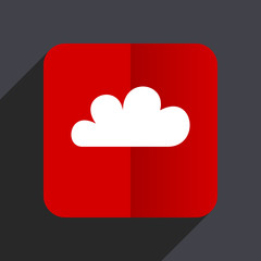 Cloud flat design white and red vector web icon on gray background with shadow in eps10.
