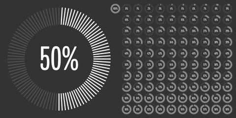 Set of circle percentage diagrams from 0 to 100 ready-to-use for web design, user interface (UI) or infographic - indicator with white