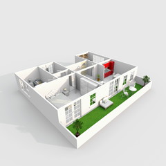 3d interior rendering of furnished home apartment