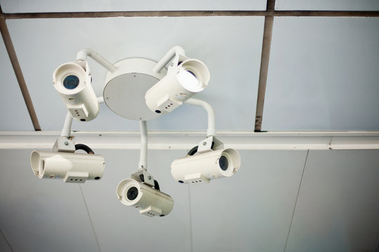 Security cameras on ceiling