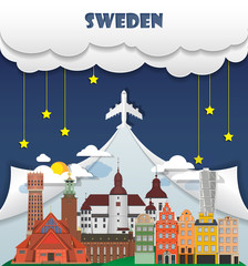Obraz premium Sweden travel background Landmark Global Travel And Journey Infographic Vector Design Template. illustration.