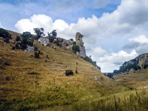 Rocky landscape with cliffs, New Zealand, Otago