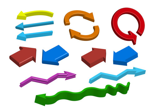 Group of different color 3d Arrows. good for sign. Vector Illustration