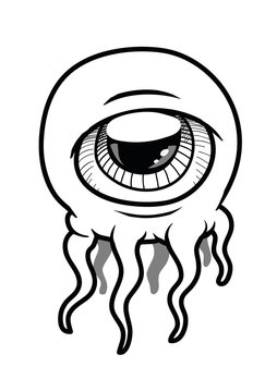 An alien monster with a single eye in its head and with tentacle like an octopus. Vector Illustration