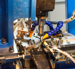 CNC turning machine drilling process in metal industry