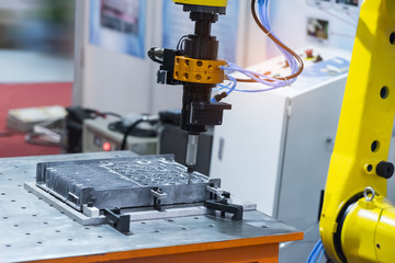 robot arm with Visual measuring system,Smart factory industry 4.0 concept.