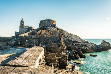 Panorama of Portovenere in liguria italy at sunset