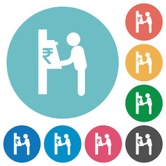 Rupee cash machine flat round icons