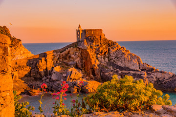 Panorama of Portovenere in liguria italy at sunset