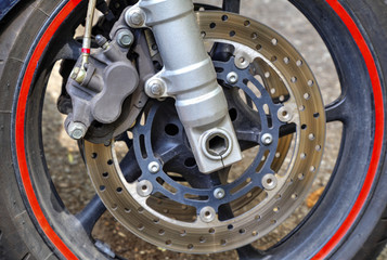 Front motorcycle wheel closeup