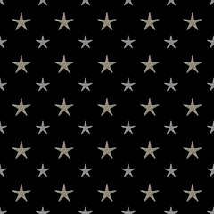Encrusted Slivery Stars on Black Background Seamless Pattern