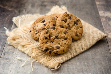 Chocolate chip cookies on wooden table
