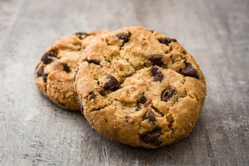 Chocolate chip cookies on wooden table
