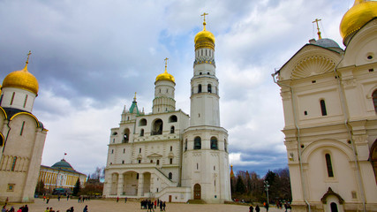 Sunlight on the domes of the buildings in the Kremlin.