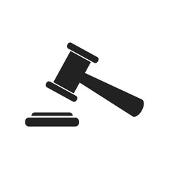 Auction hammer vector icon. Court tribunal flat icon.