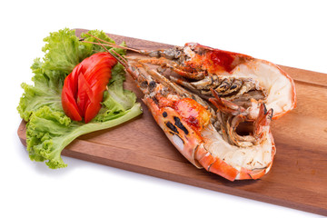 grilled giant river prawn with yellow creamy fat on head