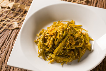 Caruru - Brazilian food made from okra, onion, shrimp, palm oil and toasted peanuts and cashews. Typical food from Bahia