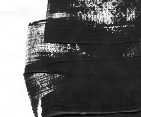 Geometric graffiti abstract background. Wallpaper with oil watercolor effect. Black acrylic paint stroke texture on white paper. Scattered mud art. Macro image. Hand made grunge backdrop.