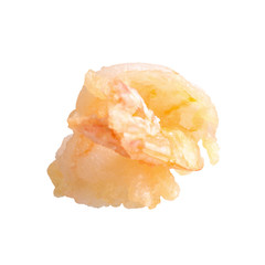 close up of deep-fried shrimps on white background