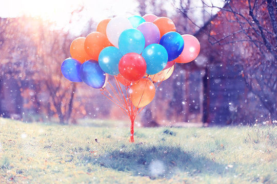 many colorful balloons nature landscape