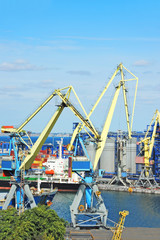 Fototapeta na wymiar Bulk cargo ship under port crane